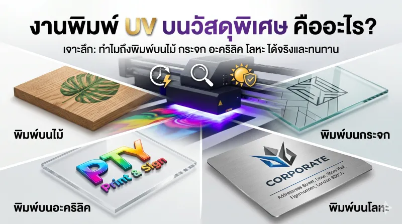 งานพิมพ์ UV บนวัสดุพิเศษ: พิมพ์บนไม้ กระจก อะคริลิค และโลหะได้จริงไหม?