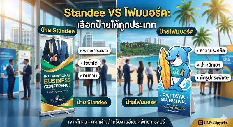 ป้าย Standee กับป้ายโฟมบอร์ด เลือกแบบไหนดีสำหรับงานโปรโมตและออกบูธในพัทยา-ชลบุรี