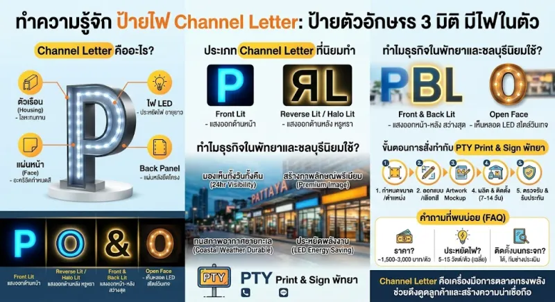 ป้ายไฟ Channel Letter คืออะไร และทำไมธุรกิจในพัทยา-ชลบุรีถึงนิยมใช้มากกว่าป้ายทั่วไป